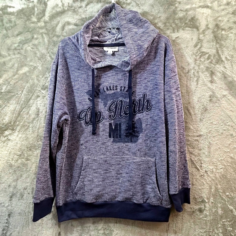 T.R.‎ McTaggart Womens Michigan Up North Marl Knit Hoodie Navy Blue Small
